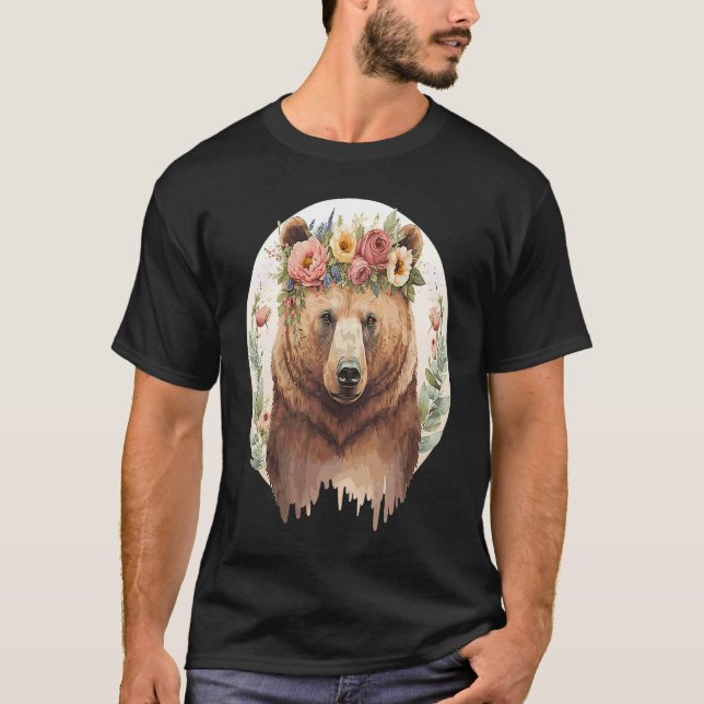 Camiseta Cute Brown Bear Grizzly Flower Crown Animal (Frente)