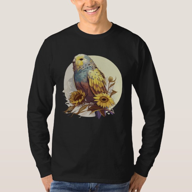 Camiseta Cute Budgie Parakeet Sunflower Watercolor Bird (Frente)