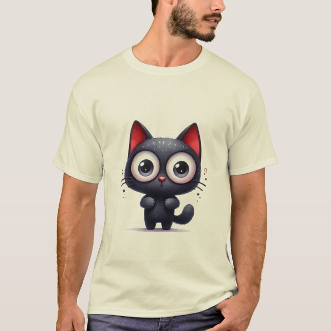 Camiseta Cute Bug-Eyed Black Kitten Surprise ✨🐾🖤 (Frente)
