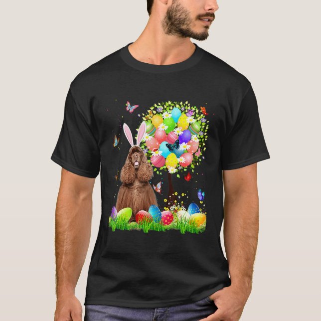 Camiseta Cute Bunny American Cocker Spaniel Easter Eggs Tre (Frente)