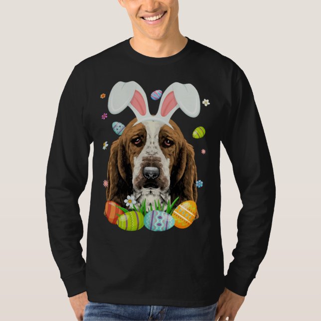 Camiseta Cute Bunny Basset Hound Dog Head Easter Egg Happy  (Frente)