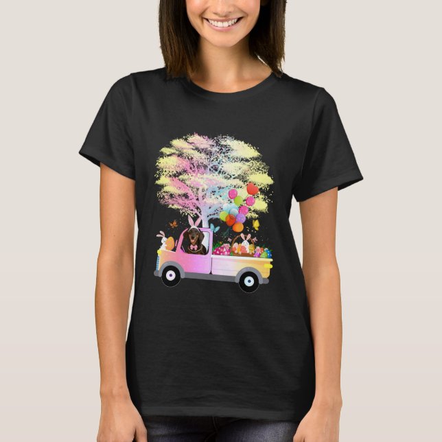 Camiseta Cute Bunny Dachshund Dog & Eggs On Truck Wiener Ea (Frente)