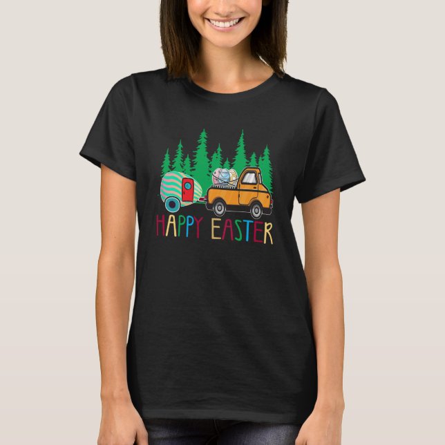 Camiseta Cute Bunny Eggs Easter Camping Happy Easter Day Ca (Frente)