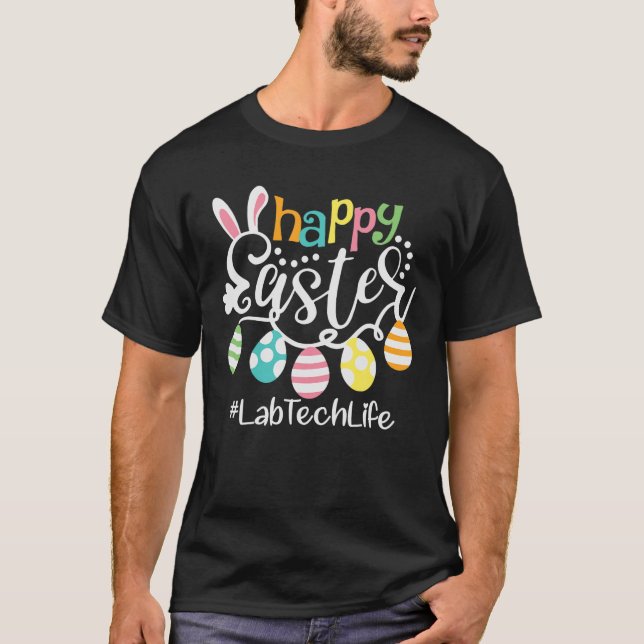 Camiseta Cute Bunny Eggs Happy Easter Lab Tech Laboratory T (Frente)