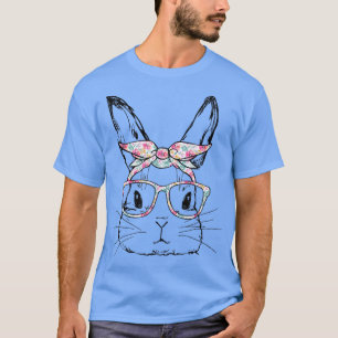 Camiseta Cute Bunny Face Floral Glasses Headband Happy East