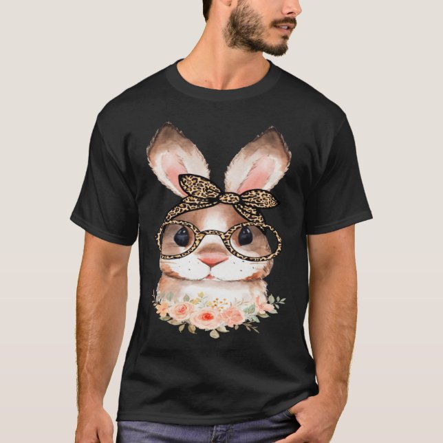Camiseta Cute Bunny Face Floral  Leopard Print Glasses EAST (Frente)