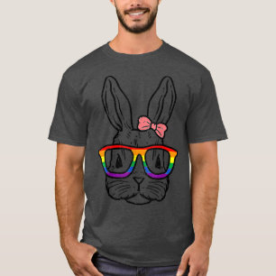 Camiseta Cute Bunny Face Rainbow Glasses With LGBT Pride Ea