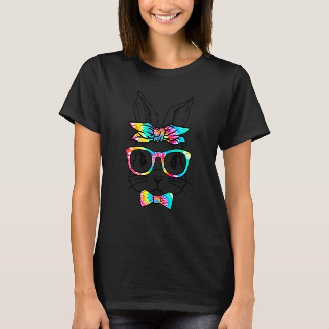 Camiseta Cute Bunny Face Tie Dye Easter Day Glasses Headban (Frente)