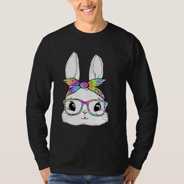 Camiseta Cute Bunny Face Tie Dye Glasses Easter Day (Frente)