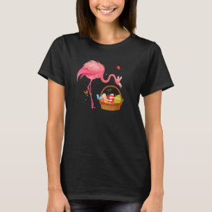 Camiseta Cute Bunny Flamingo Holding Easter Eggs Basket Eas