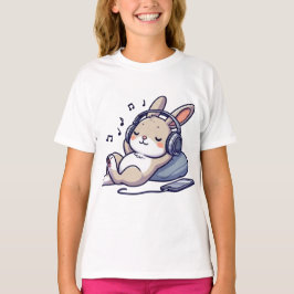 Camiseta Cute Bunny Listening to Music with Headphones