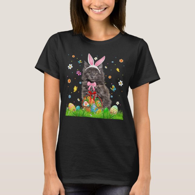 Camiseta Cute Bunny Maine Coon Cat With Easter Egg Basket E (Frente)