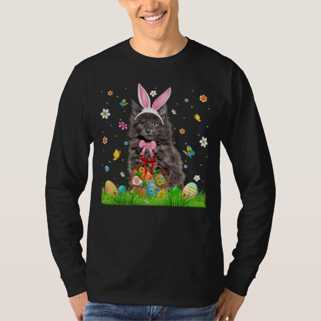 Camiseta Cute Bunny Maine Coon Cat With Easter Egg Basket E (Frente)