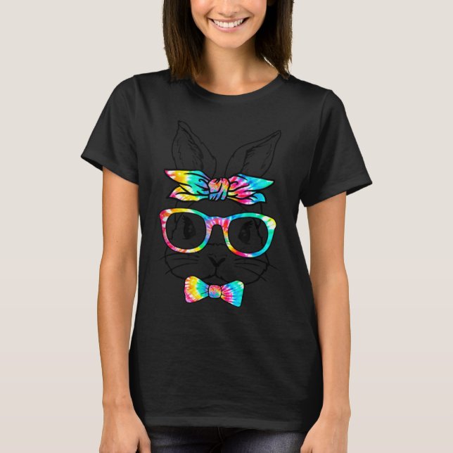 Camiseta Cute Bunny Rabbit Face Tie Dye Glasses Girl Happy  (Frente)