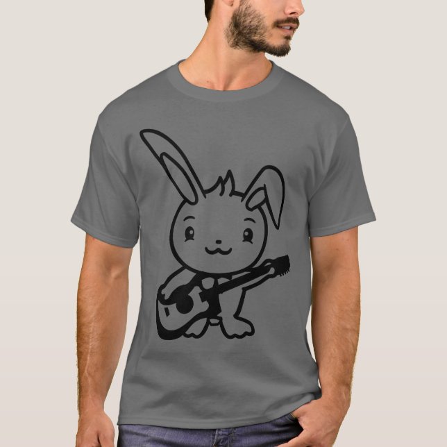 Camiseta Cute Bunny Rabbit Plays Guitar Music Guitarist Fun (Frente)