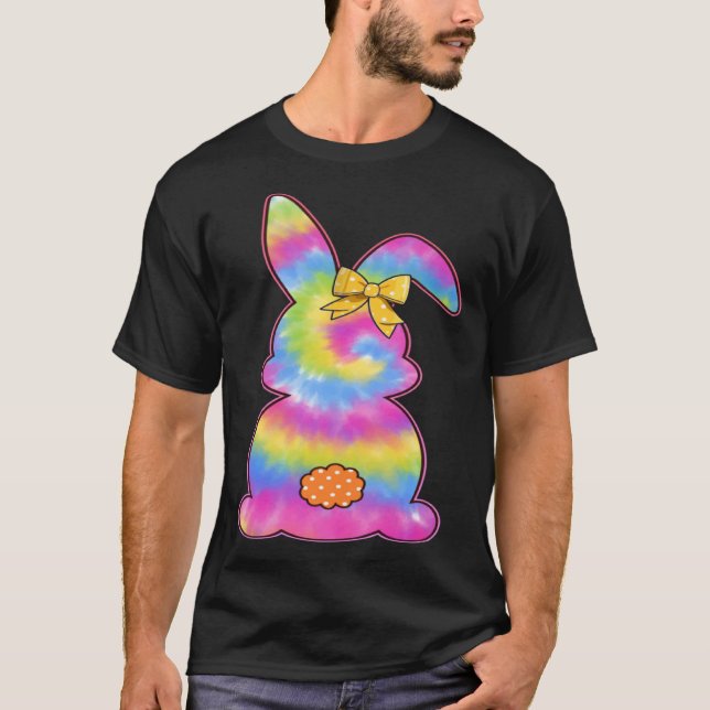 Camiseta Cute Bunny Rabbit Tie Dye Bow Tie Easter Day Girls (Frente)