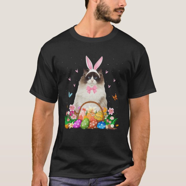 Camiseta Cute Bunny Ragdoll Cat & Easter Egg Basket Easter  (Frente)