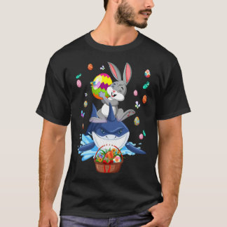 Camiseta Cute Bunny Ride Shark & Easter Eggs Easter Day Kid