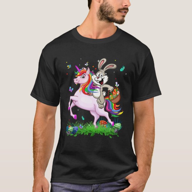 Camiseta Cute Bunny Ride Unicorn Easter Eggs Easter Day Kid (Frente)