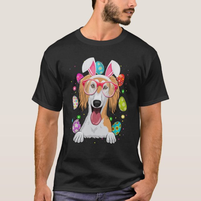 Camiseta Cute Bunny Saluki Dog Face Easter Eggs Easter Day (Frente)