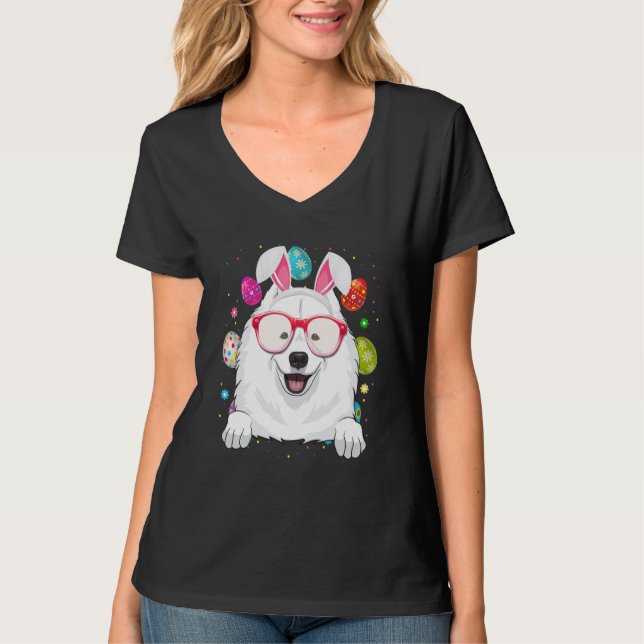 Camiseta Cute Bunny Samoyed Dog Face Easter Eggs Easter Day (Frente)
