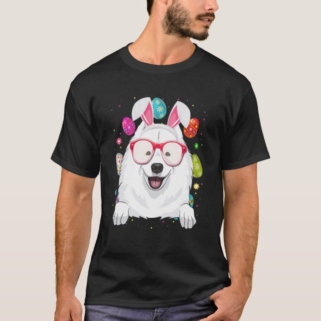 Camiseta Cute Bunny Samoyed Dog Face Easter Eggs Easter Day (Frente)