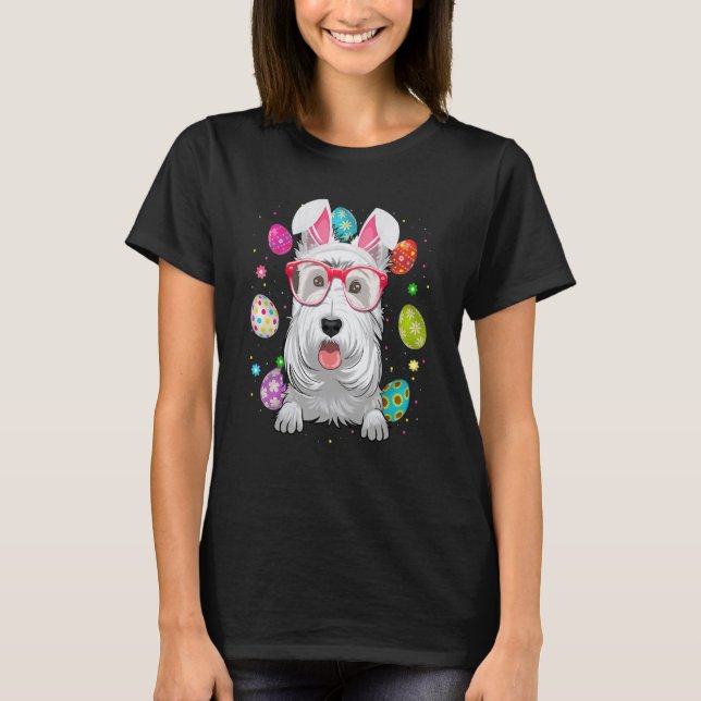 Camiseta Cute Bunny Scottish Terrier Dog Face Easter Eggs E (Frente)