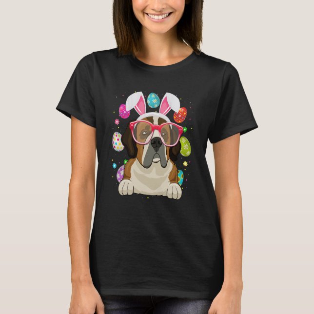 Camiseta Cute Bunny St Bernard Dog Face Easter Eggs Easter  (Frente)
