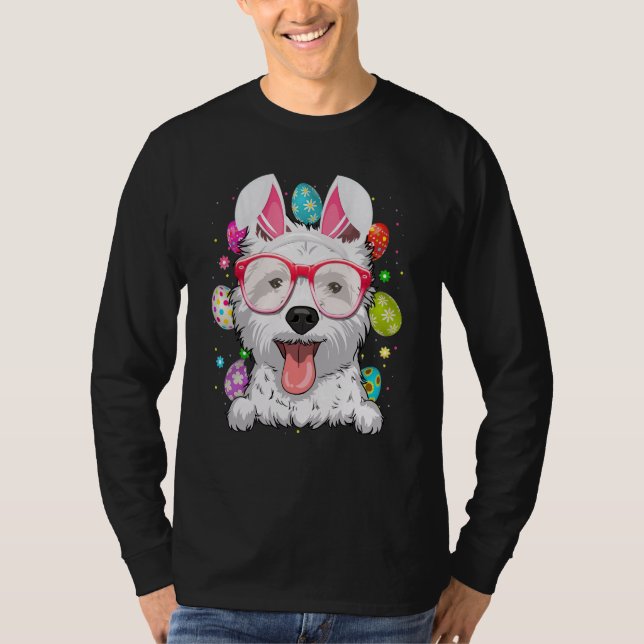 Camiseta Cute Bunny Westie Dog Face Easter Eggs Easter Day (Frente)