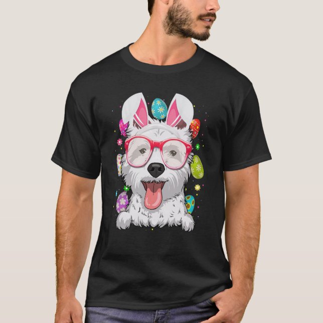Camiseta Cute Bunny Westie Dog Face Easter Eggs Easter Day (Frente)