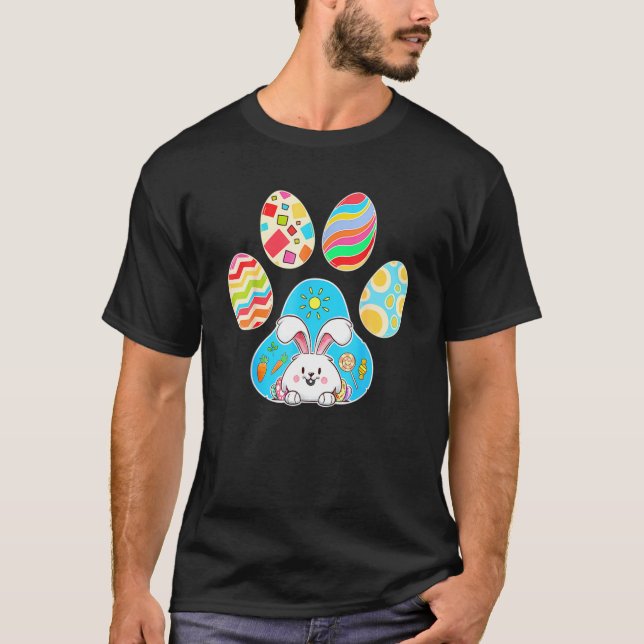 Camiseta Cute Bunny With Easter Egg Inside Dog Paw Happy Ea (Frente)