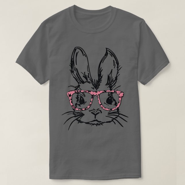 Camiseta Cute Bunny With Glasses Leopard Print Easter Bunny (Frente do Design)