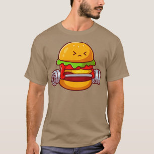 Camiseta Cute Burger Levantando Cartoon Dumbbell