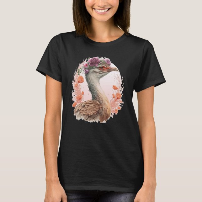 Camiseta Cute Bustard Bird Watching Flower Crown Floral Bir (Frente)