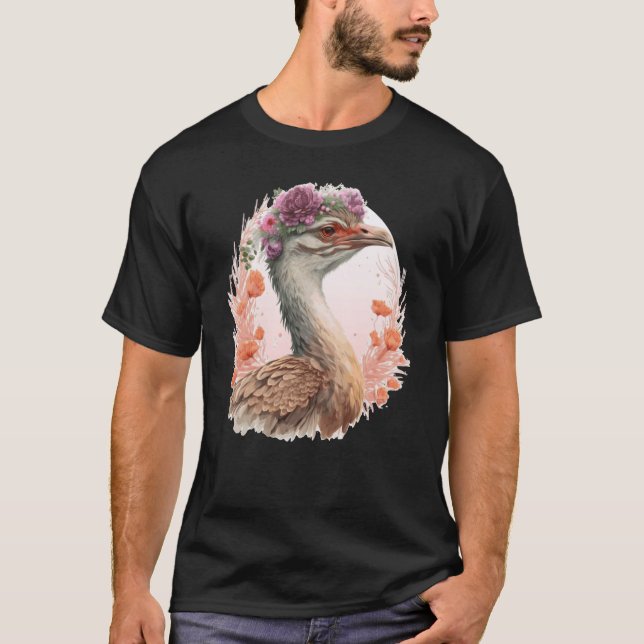 Camiseta Cute Bustard Bird Watching Flower Crown Floral Bir (Frente)