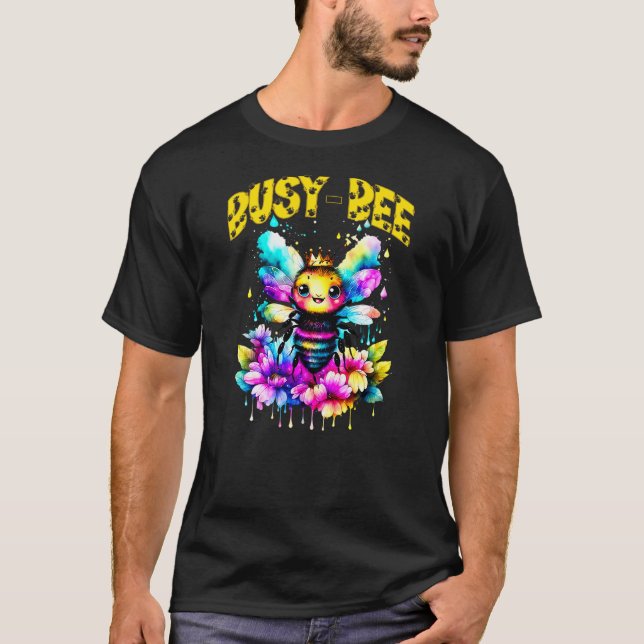 Camiseta Cute Busy-Bee Cartoon Watercolor Bumble Bee (Frente)