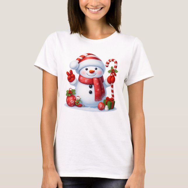 Camiseta Cute Candy Cane Snowman Merry Christmas  (Frente)