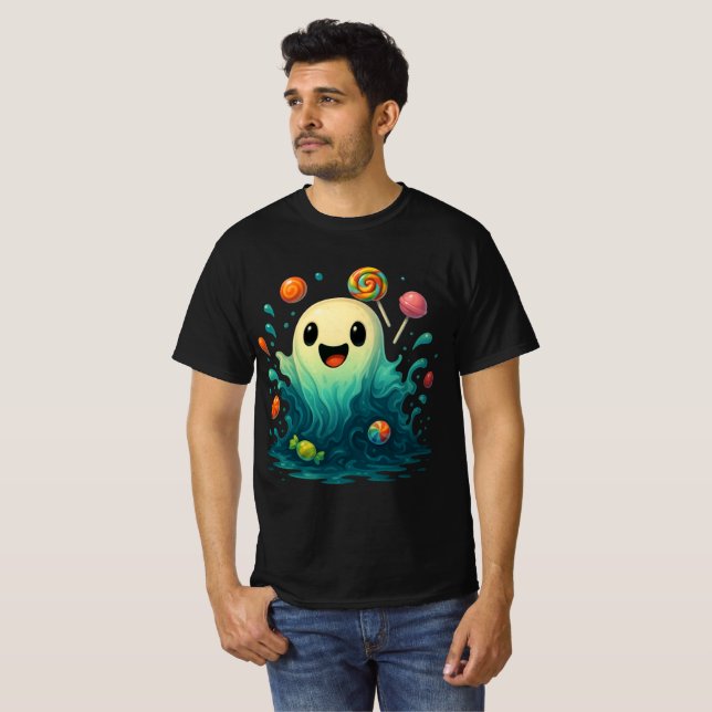 Camiseta Cute Candy Ghost Halloween Illustration (Frente Completa)