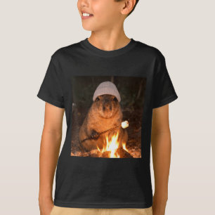 Camiseta Cute capivara fogueira s'mores engraçado acampamen