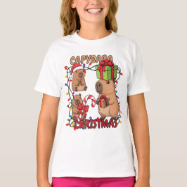 Camiseta Cute Capybara Christmas Lights Festive Party