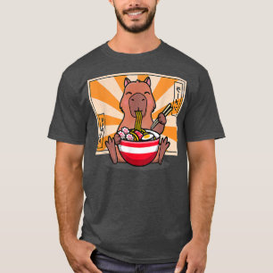 Camiseta Cute Capybara Comendo Ramen Engraçado Anime Animal