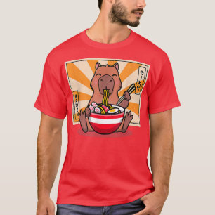 Camiseta Cute Capybara Comendo Ramen Engraçado Anime Animal