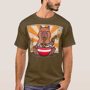Camiseta Cute Capybara Comendo Ramen Engraçado Anime Animal