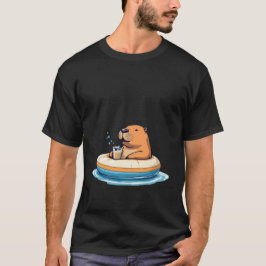 Camiseta Cute Capybara em chá de bolhas de bebendo flutuant