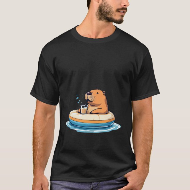 Camiseta Cute Capybara em chá de bolhas de bebendo flutuant (Frente)