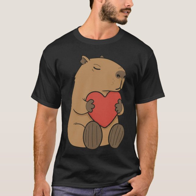 Camiseta Cute Capybara Hugging Heart Valentine (Frente)