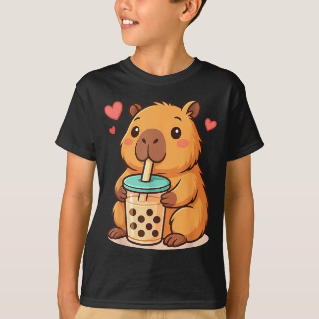 Camiseta Cute Capybara Kawaii Anime Drinking Bubble Tea Lov (Frente)
