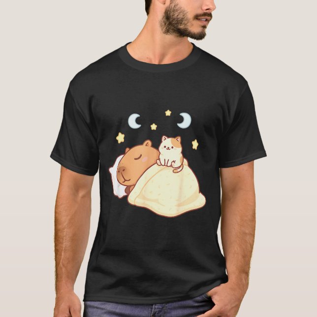 Camiseta Cute Capybara Kawaii Sleep Pajamas Sleepybara Cat  (Frente)