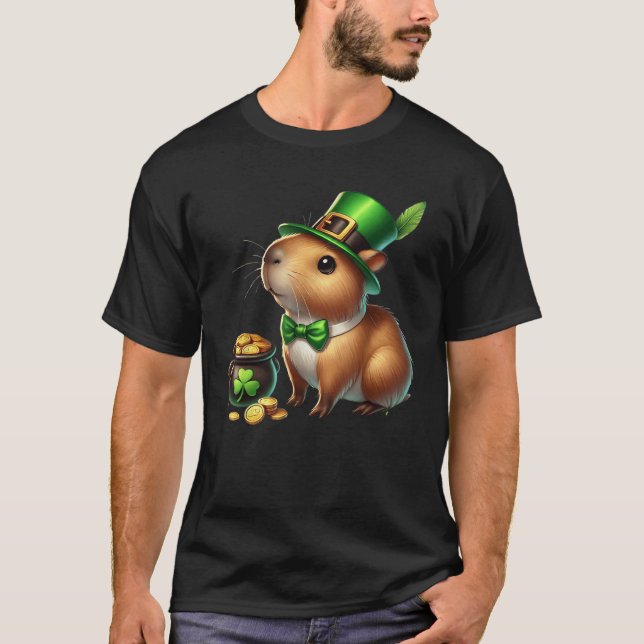 Camiseta Cute Capybara Leprechaun St Patricks Day Shamrock  (Frente)