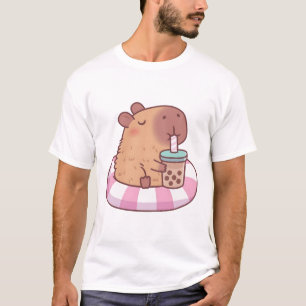 Camiseta Cute Capybara Na Piscina Chá De Bebendo Flutuante